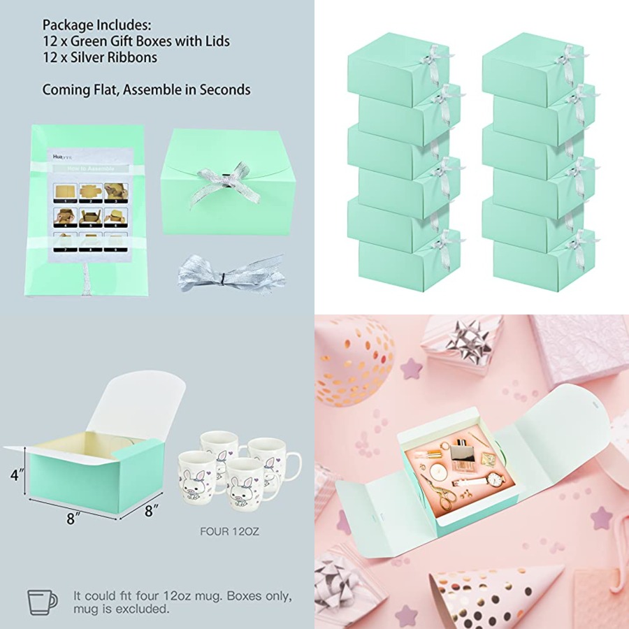 12 Sets Turquoise Green Gift B - Gift Box Wrap Set บทวิจารณ์และราคา