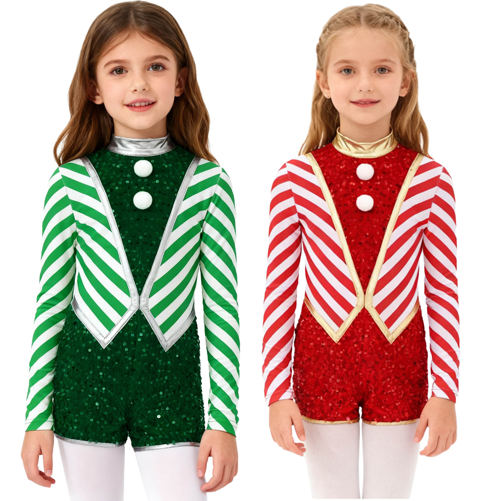 Kids Girls Long Sleeve Sequin  - Elf Costume Christmas บทวิจารณ์และราคา