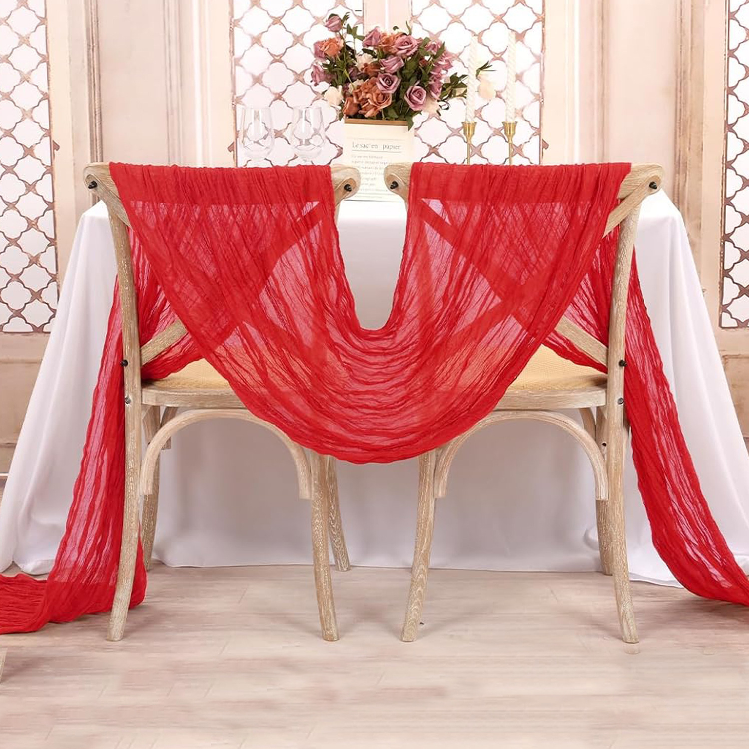Red Table Runner Gauze Wedding - Christmas Table Runner บทวิจารณ์และราคา