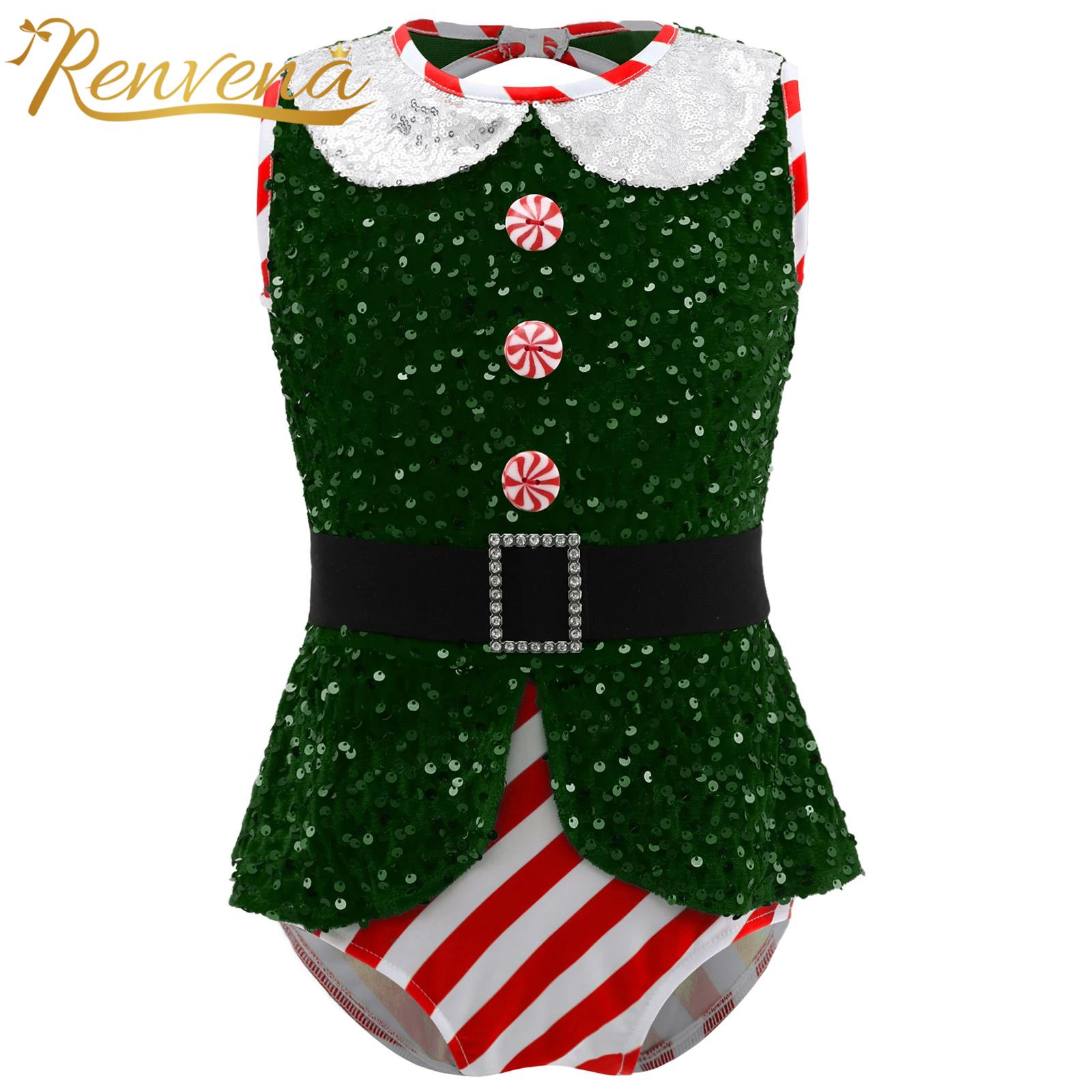Girls Sparkly Sequins Jumpsuit - Elf Costume Christmas บทวิจารณ์และราคา