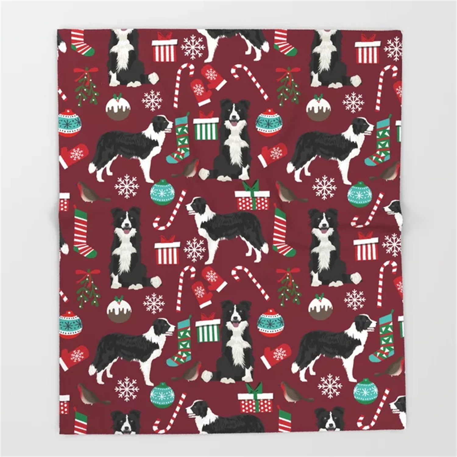 Border Collie Christmas Stocki - Christmas Throw Blanket บทวิจารณ์และราคา