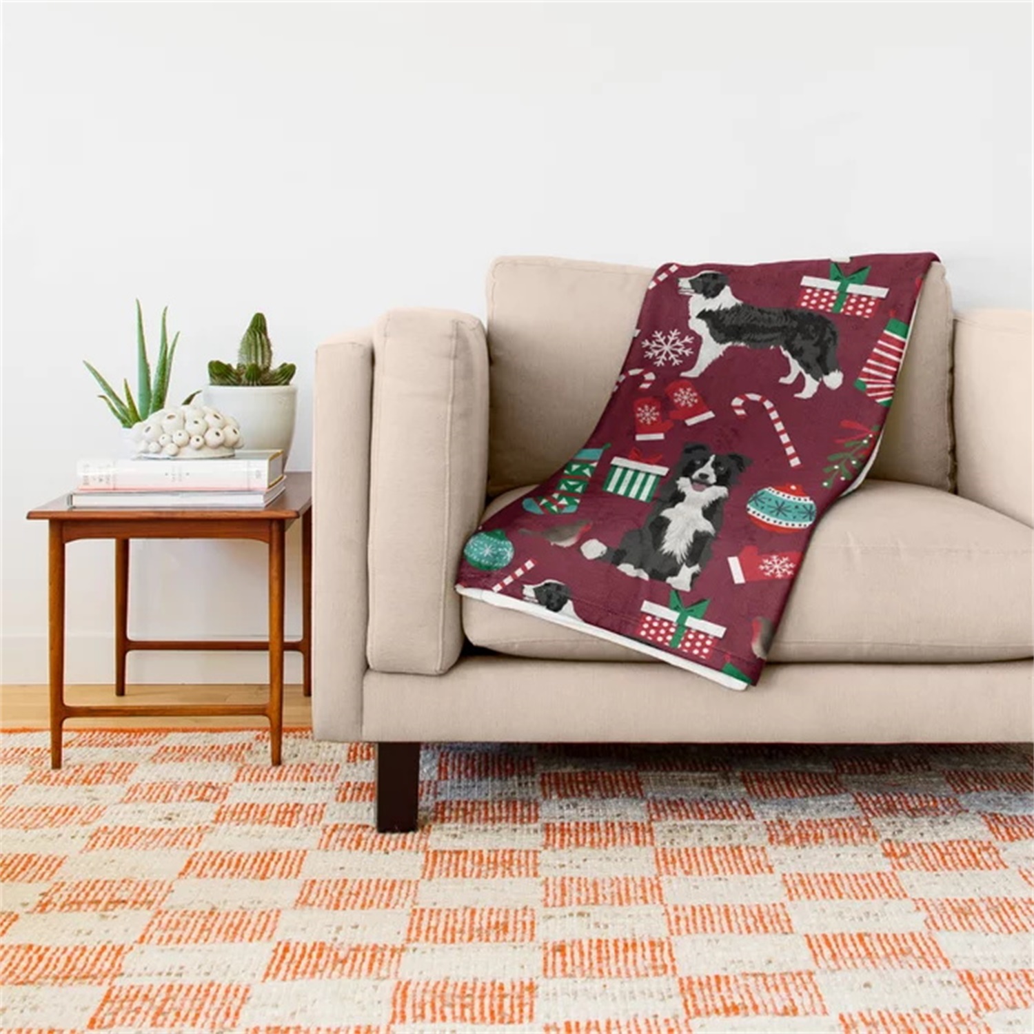 Border Collie Christmas Stocki - Christmas Throw Blanket บทวิจารณ์และราคา