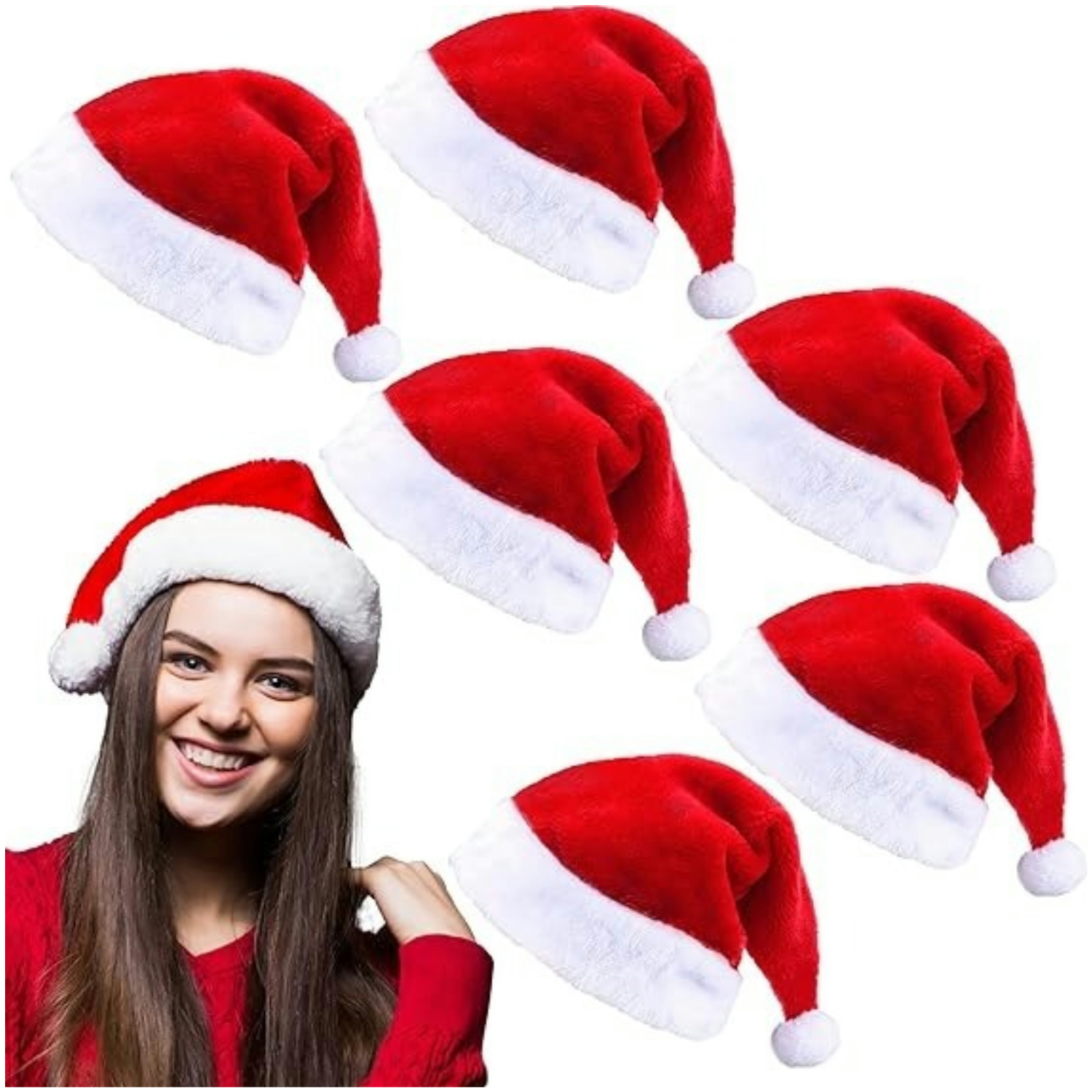 Fluffy Red Santa Hats Set with - Santa Hat Plush บทวิจารณ์และราคา
