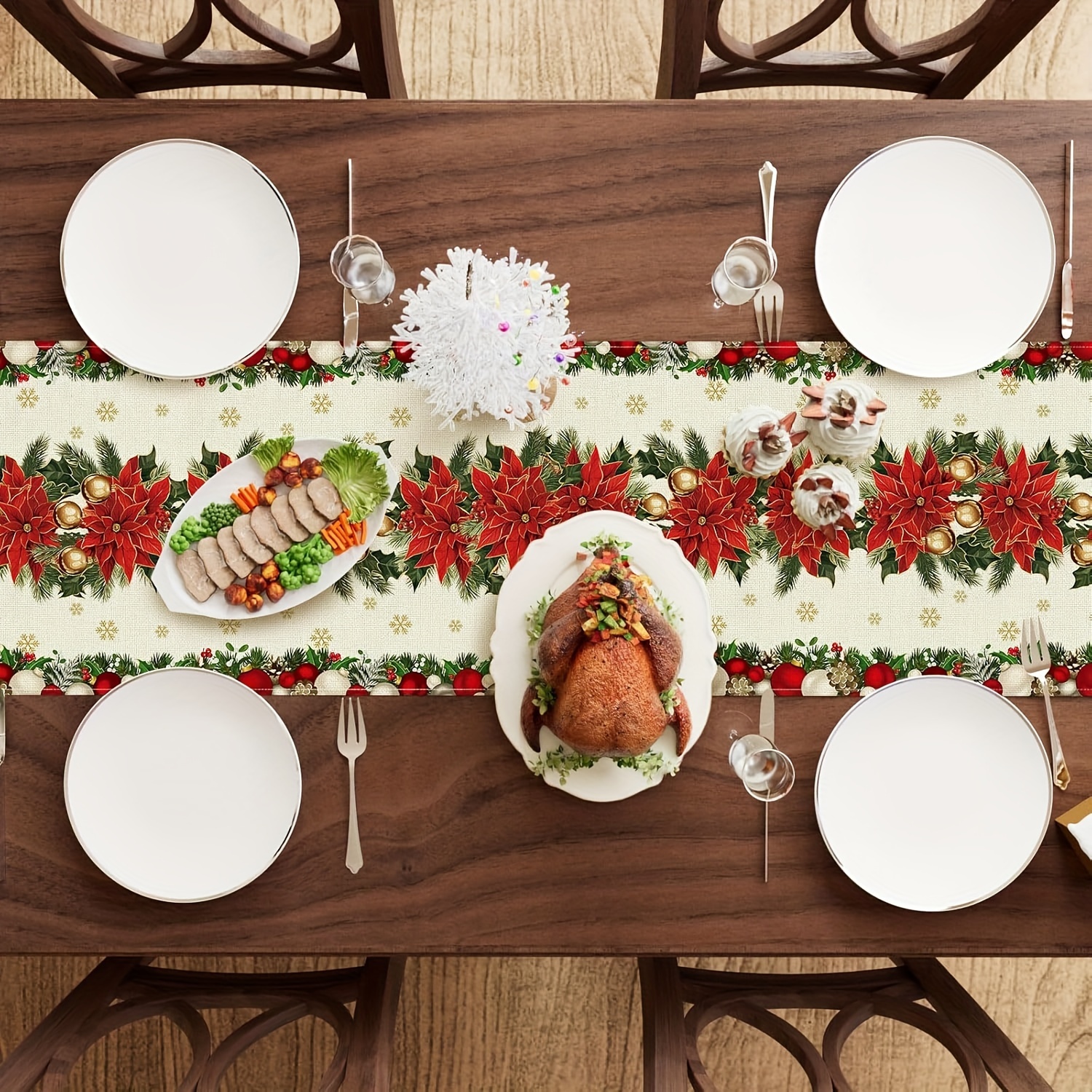 1pc Multi-Size Winter Floral T - Christmas Table Runner บทวิจารณ์และราคา