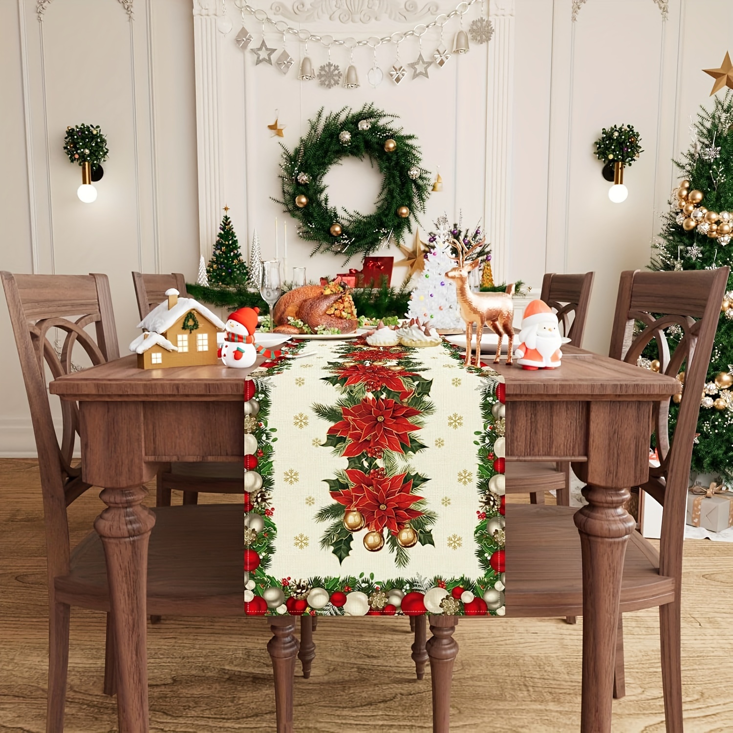 1pc Multi-Size Winter Floral T - Christmas Table Runner บทวิจารณ์และราคา