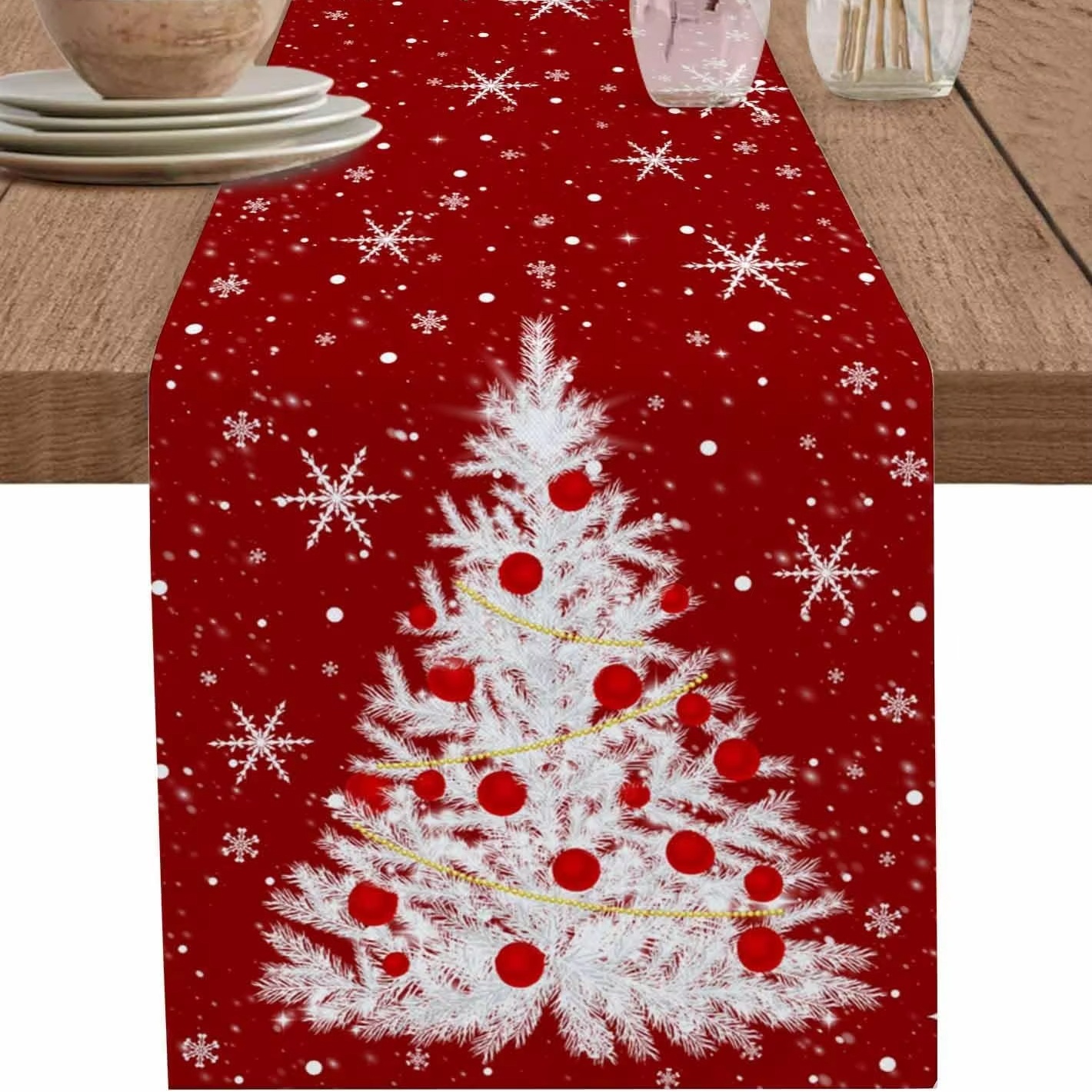 Red Table Runner Christmas Tre - Christmas Table Runner บทวิจารณ์และราคา
