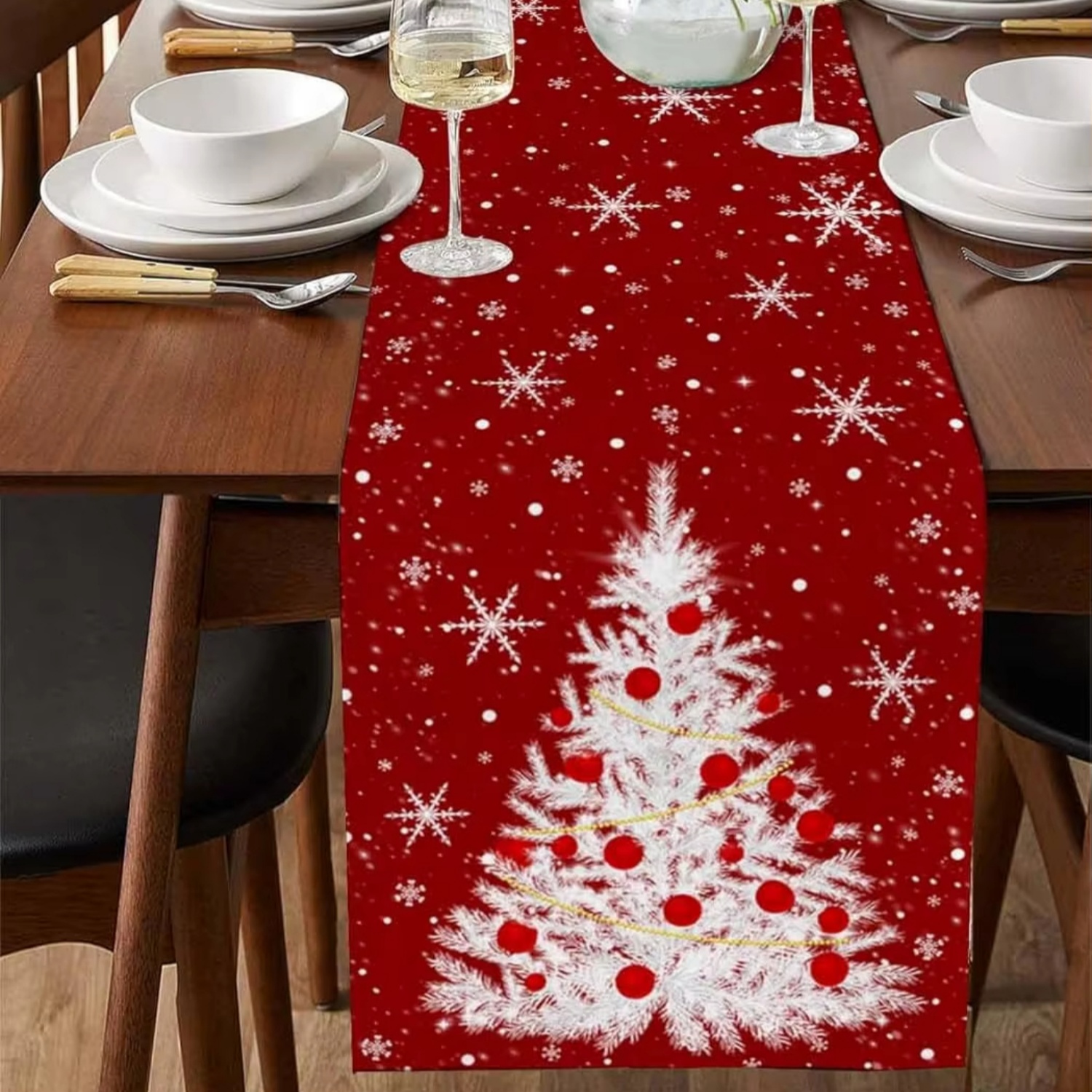 Red Table Runner Christmas Tre - Christmas Table Runner บทวิจารณ์และราคา