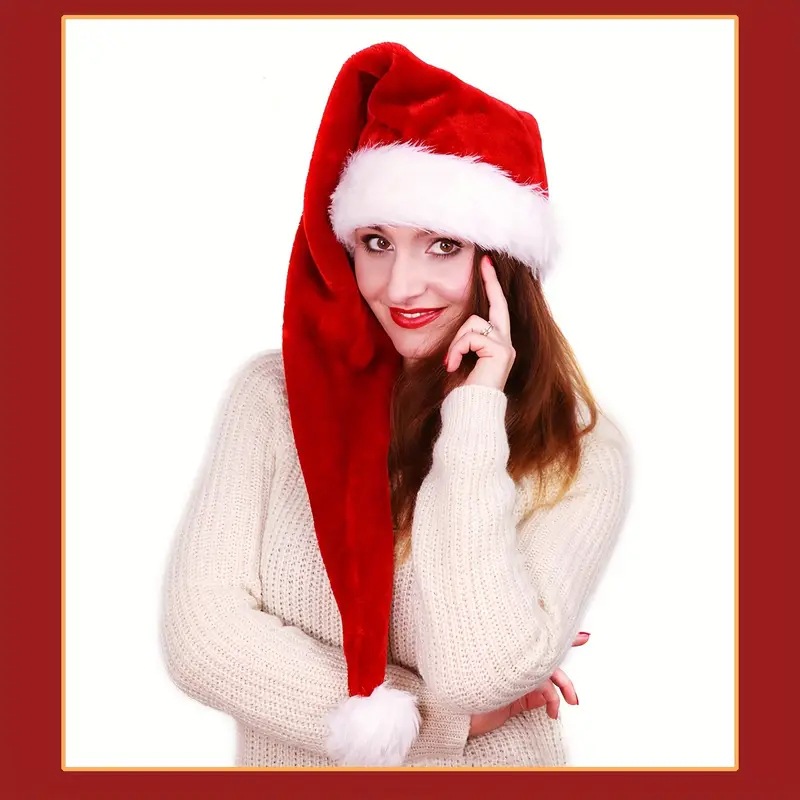 Long Plush Christmas Hat Red T - Santa Hat Plush บทวิจารณ์และราคา