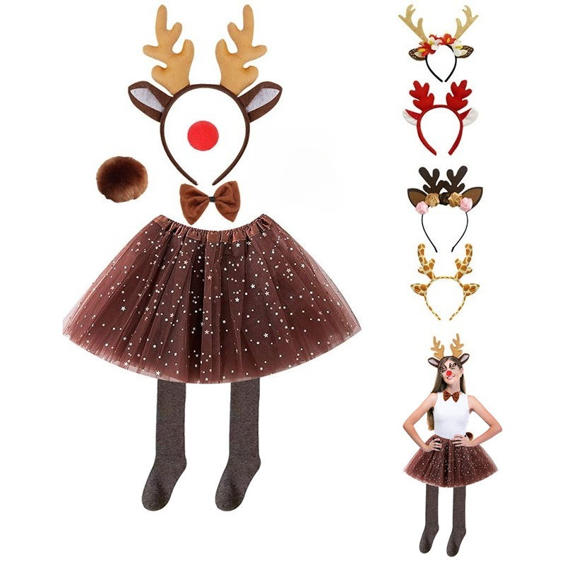 Reindeer Costume Set Tutu Skir - Reindeer Antlers Headband บทวิจารณ์และราคา