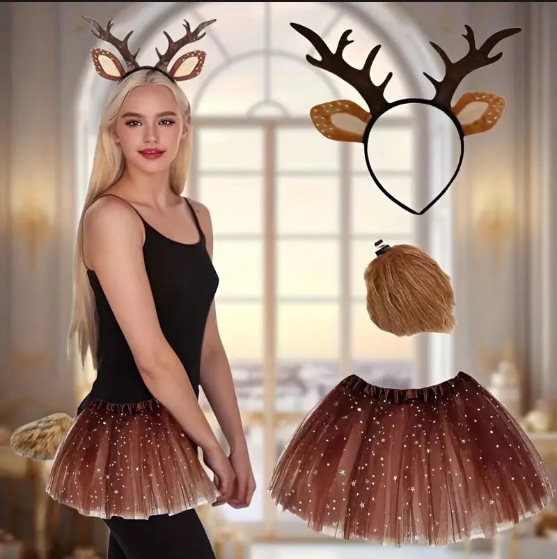 Reindeer Costume Set Tutu Skir - Reindeer Antlers Headband บทวิจารณ์และราคา