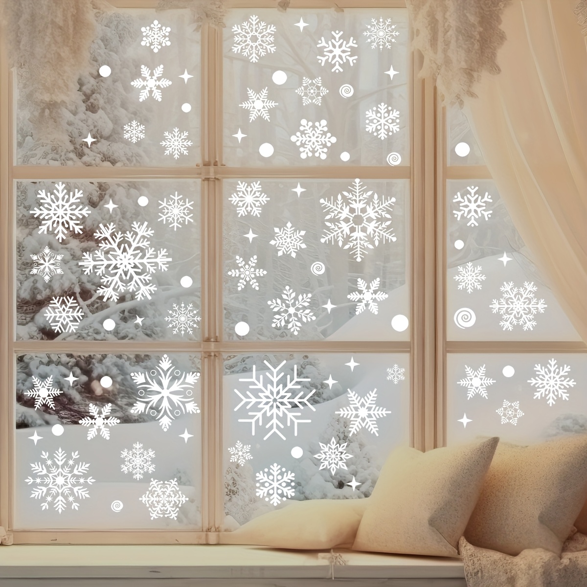 137Pcs Winter Snowflake Static - Snowflake Window Decal บทวิจารณ์และราคา