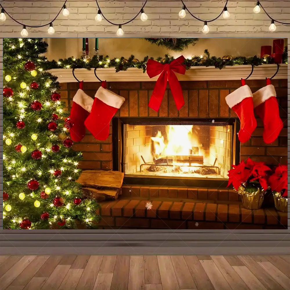 Christmas Photography Backdrop - Christmas Stocking Hanging บทวิจารณ์และราคา