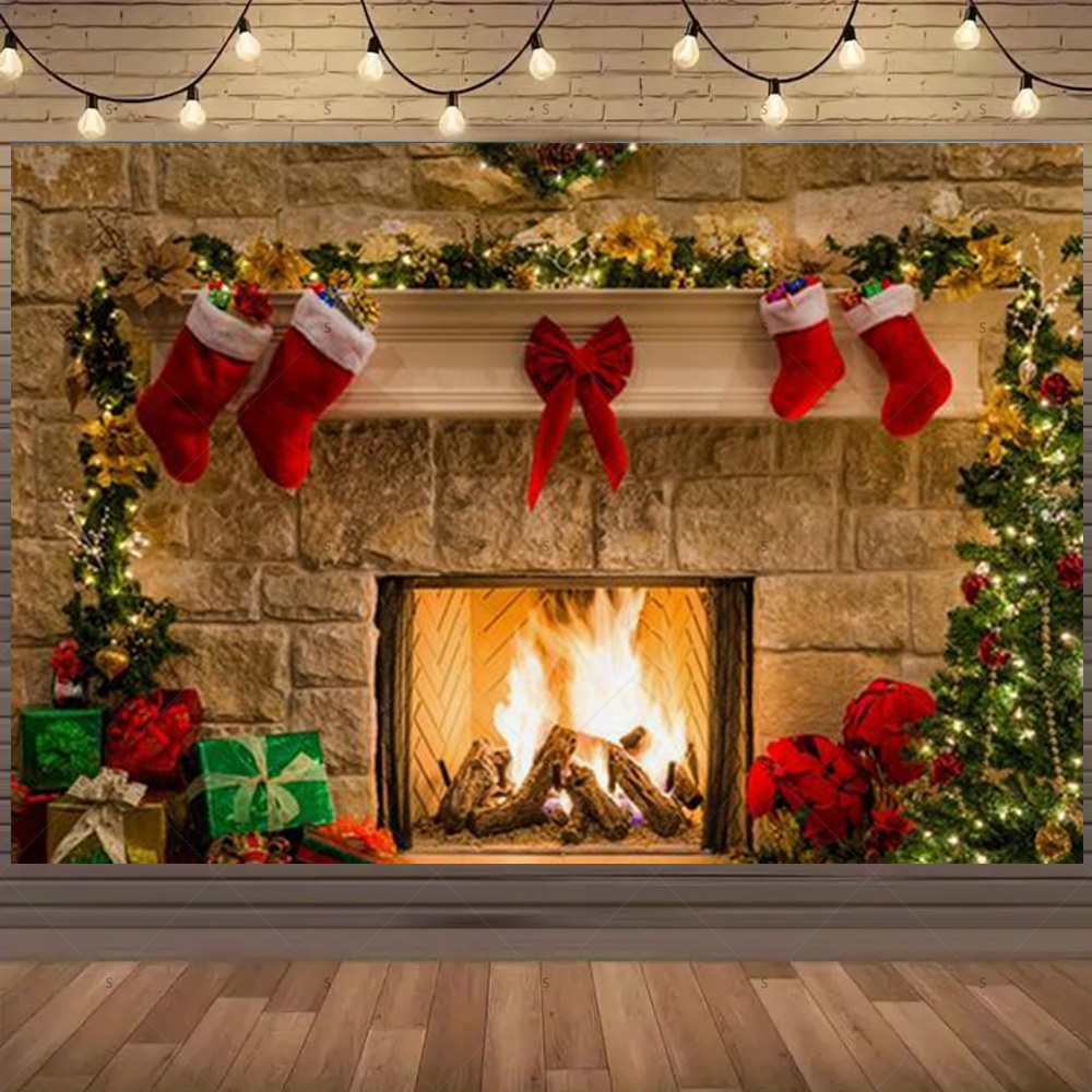 Christmas Photography Backdrop - Christmas Stocking Hanging บทวิจารณ์และราคา