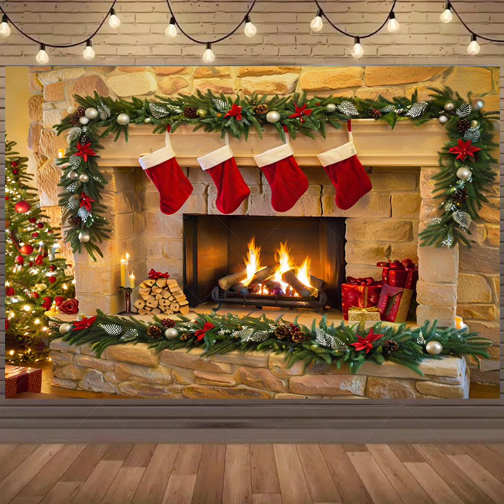 Christmas Photography Backdrop - Christmas Stocking Hanging บทวิจารณ์และราคา