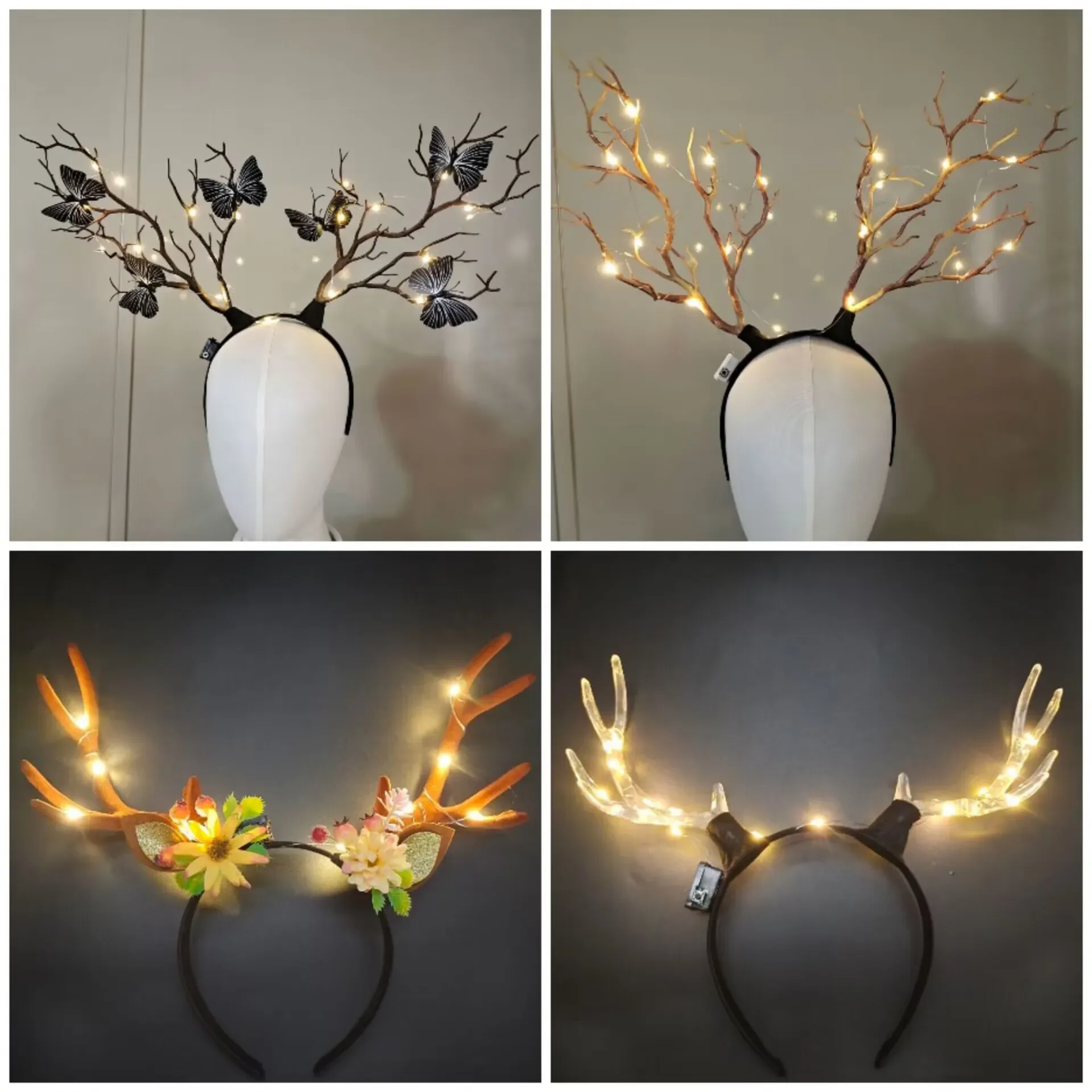 Women Girls Light Up Glowing R - Reindeer Antlers Headband บทวิจารณ์และราคา