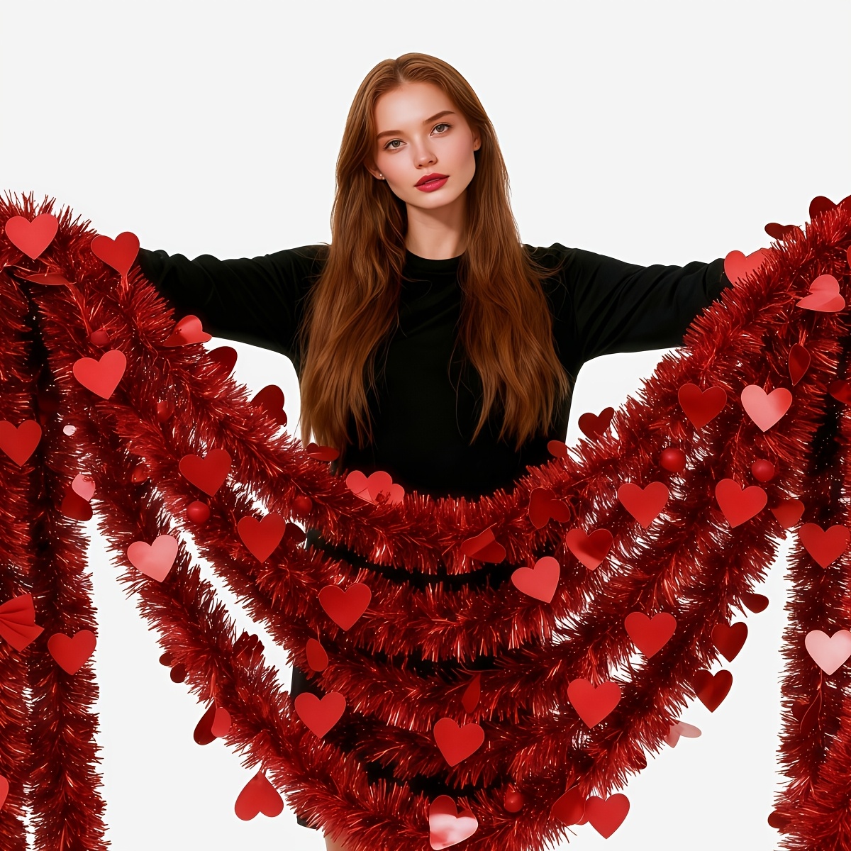 3pcs Red Heart Plastic Tinsel  - Tinsel Garland Decoration บทวิจารณ์และราคา