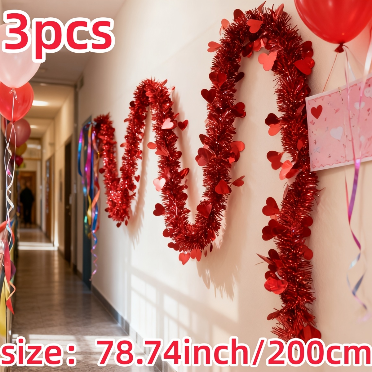 3pcs Red Heart Plastic Tinsel  - Tinsel Garland Decoration บทวิจารณ์และราคา