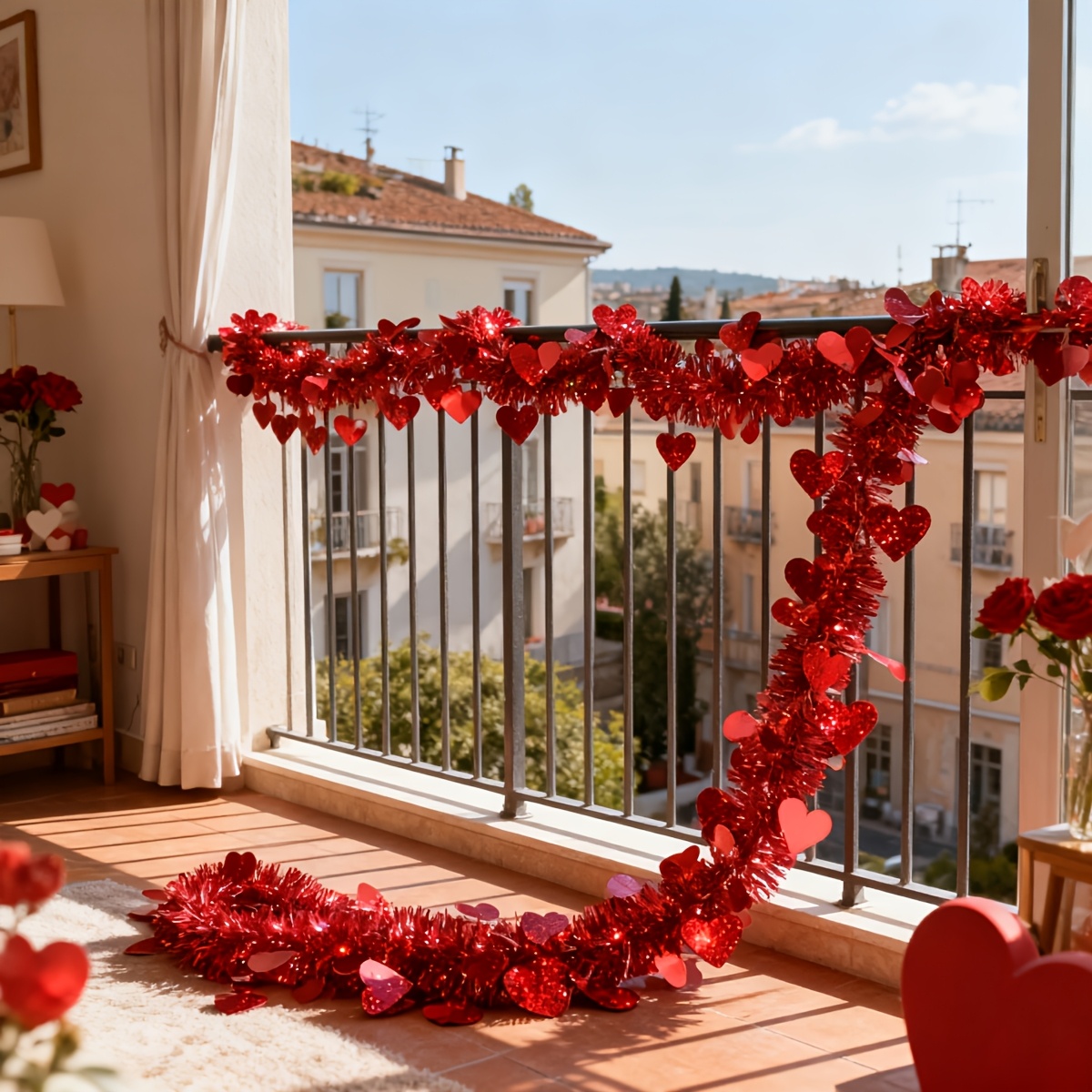 3pcs Red Heart Plastic Tinsel  - Tinsel Garland Decoration บทวิจารณ์และราคา