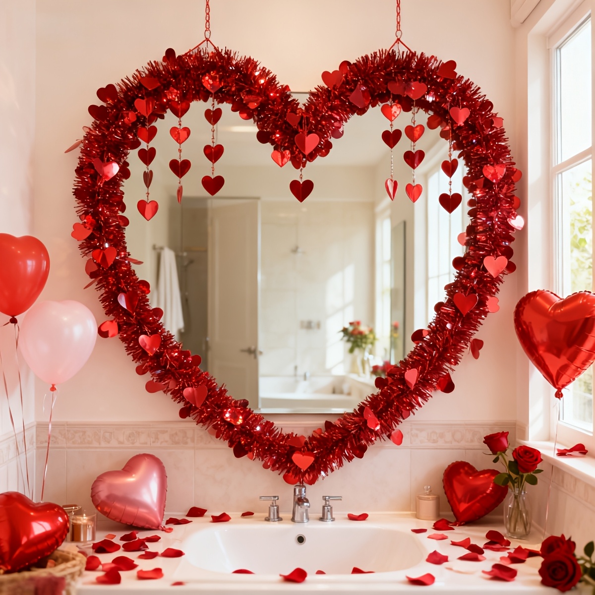 3pcs Red Heart Plastic Tinsel  - Tinsel Garland Decoration บทวิจารณ์และราคา