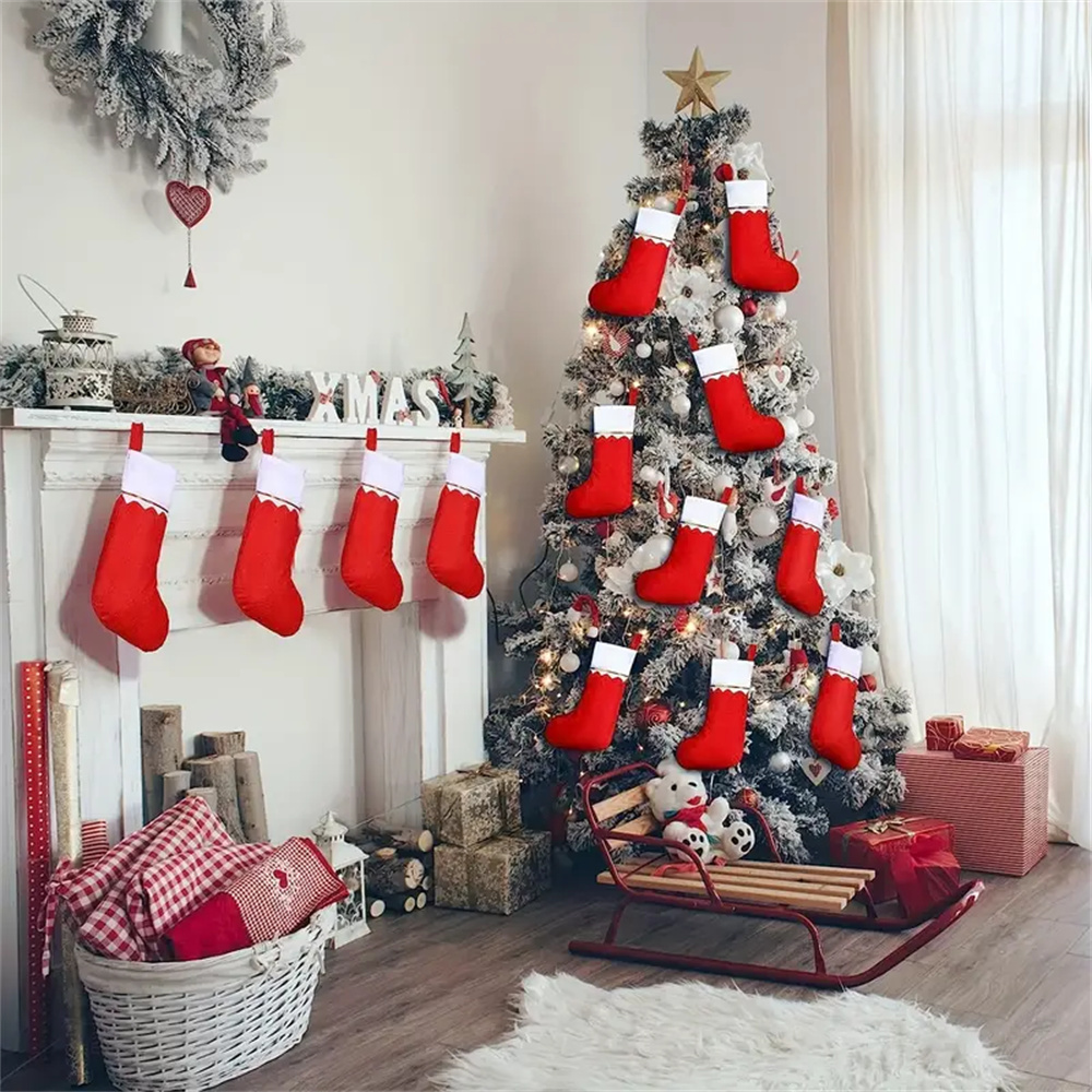 12pcs Red Felt Christmas Stock - Christmas Stocking Hanging บทวิจารณ์และราคา