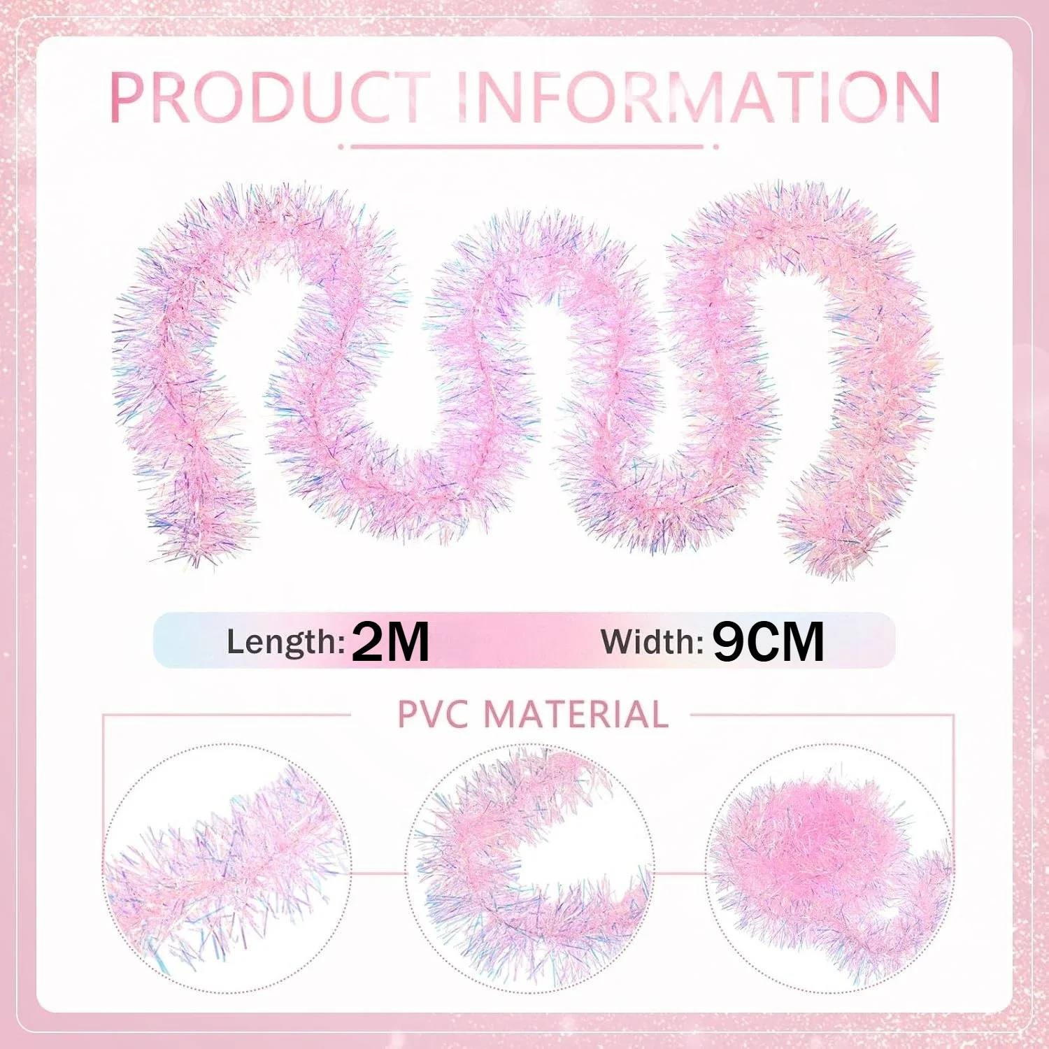 2M Pink Christmas Tinsel Garla - Tinsel Garland Decoration บทวิจารณ์และราคา