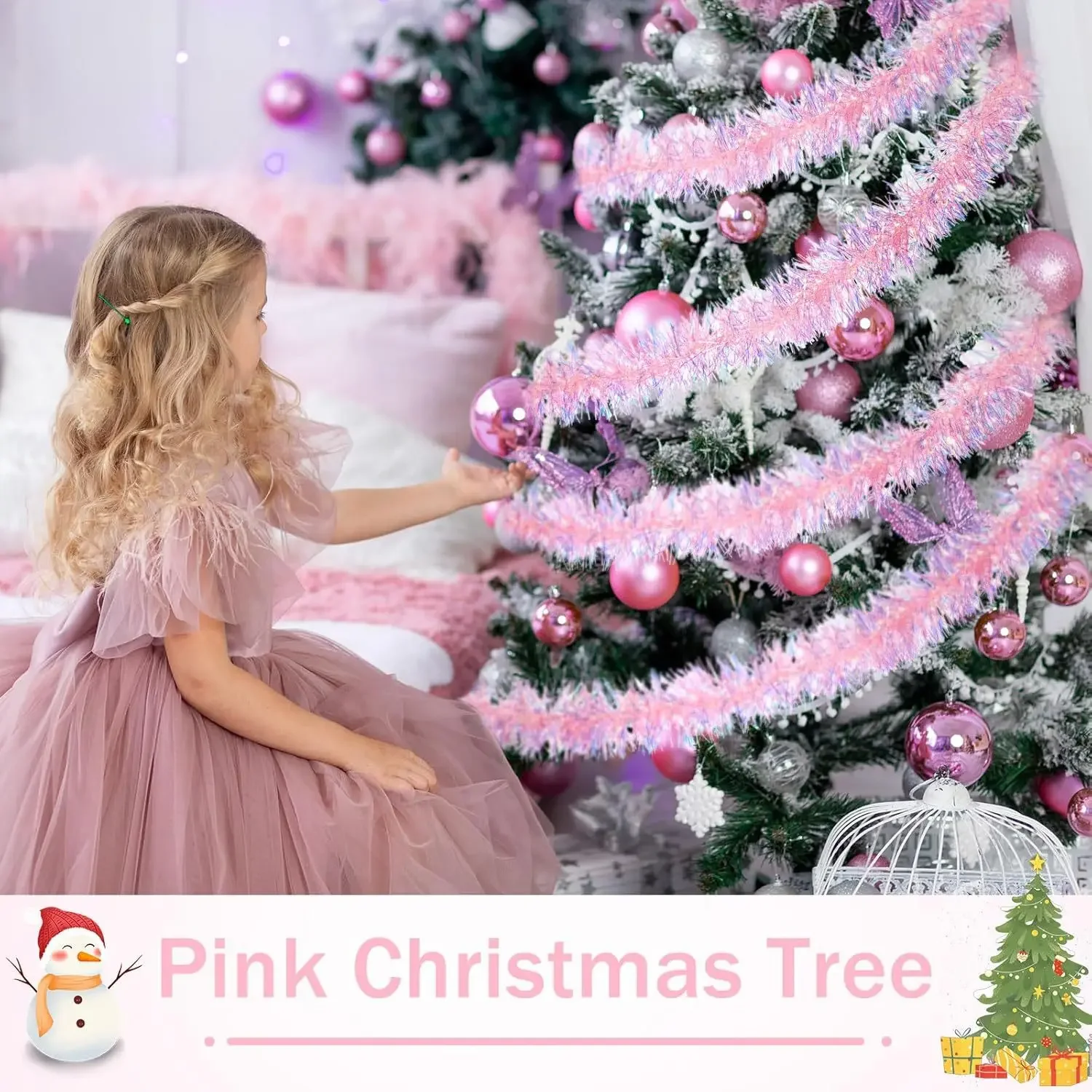 2M Pink Christmas Tinsel Garla - Tinsel Garland Decoration บทวิจารณ์และราคา