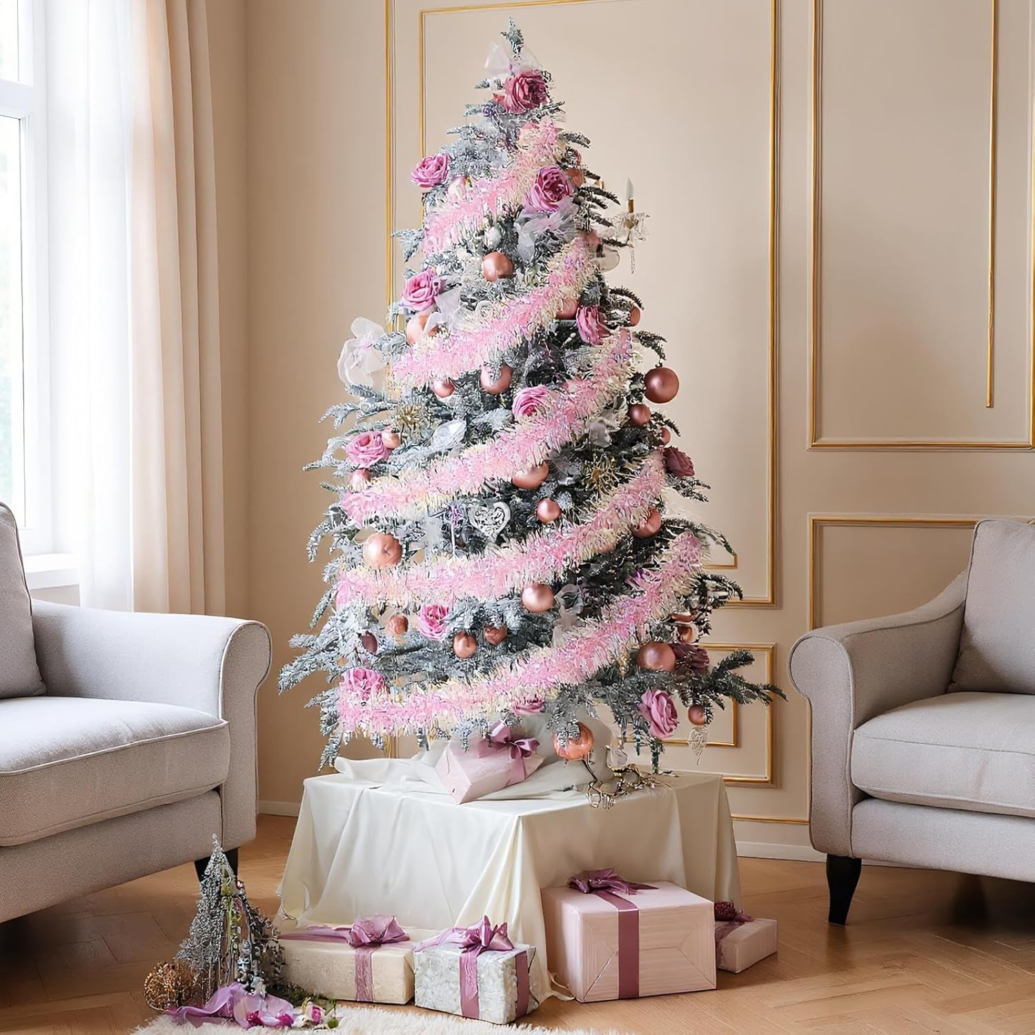 2M Pink Christmas Tinsel Garla - Tinsel Garland Decoration บทวิจารณ์และราคา