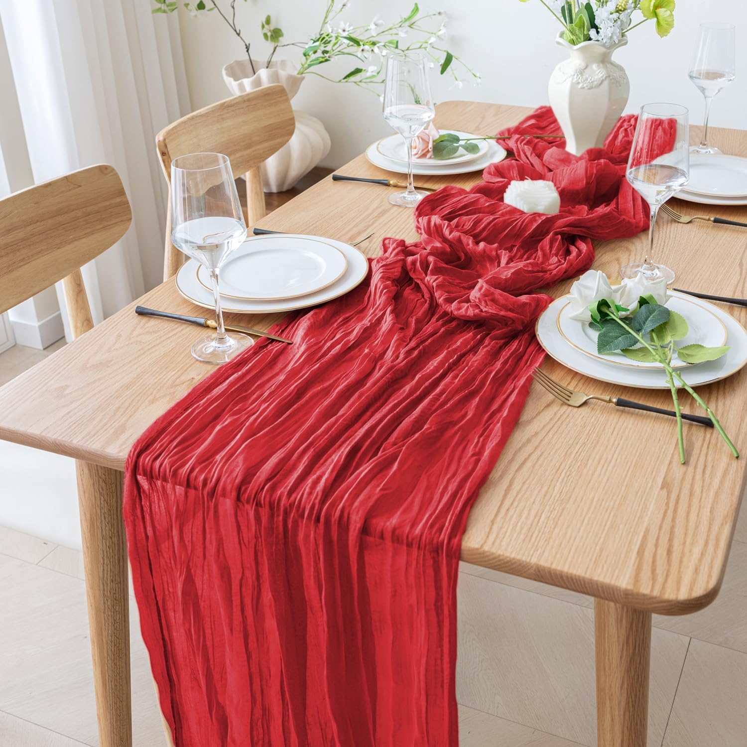 1.8/3/4M Long Red Table Runner - Christmas Table Runner บทวิจารณ์และราคา