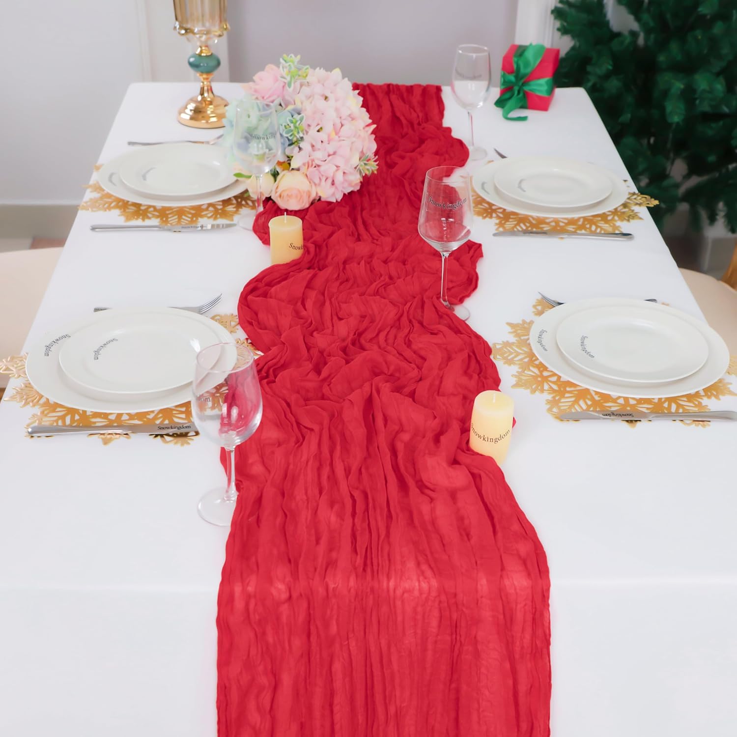 1.8/3/4M Long Red Table Runner - Christmas Table Runner บทวิจารณ์และราคา