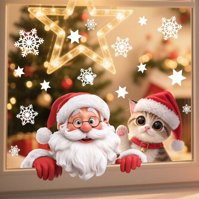 Kitten Santa Claus Window Stic - Snowflake Window Decal บทวิจารณ์และราคา