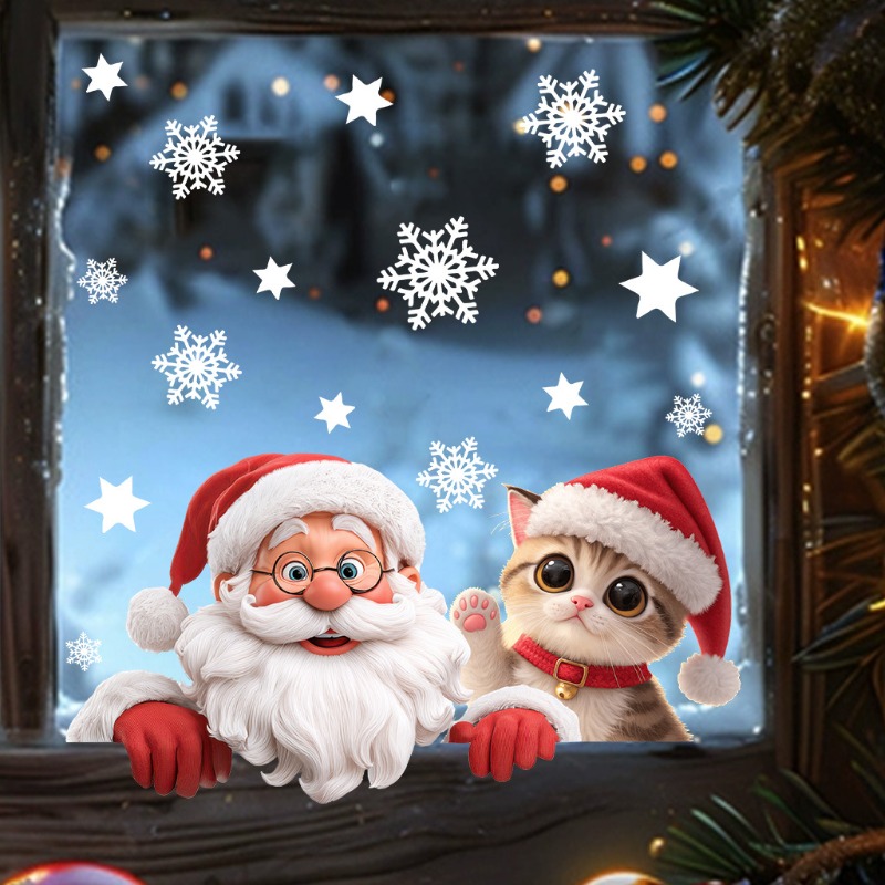 Kitten Santa Claus Window Stic - Snowflake Window Decal บทวิจารณ์และราคา