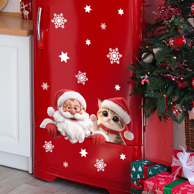 Kitten Santa Claus Window Stic - Snowflake Window Decal บทวิจารณ์และราคา