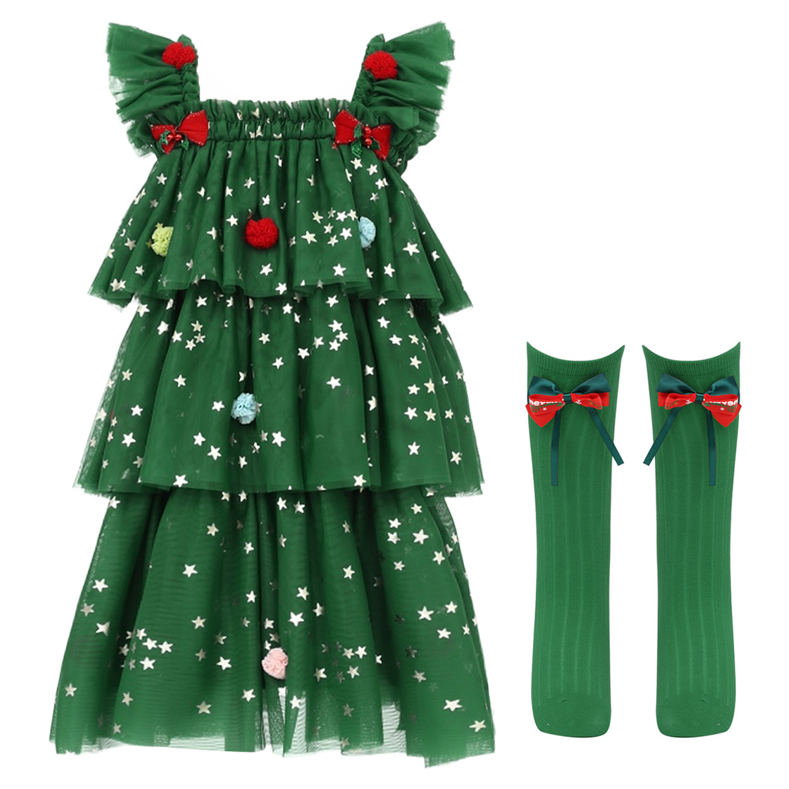 Toddler Girls Christmas Tree E - Elf Costume Christmas บทวิจารณ์และราคา
