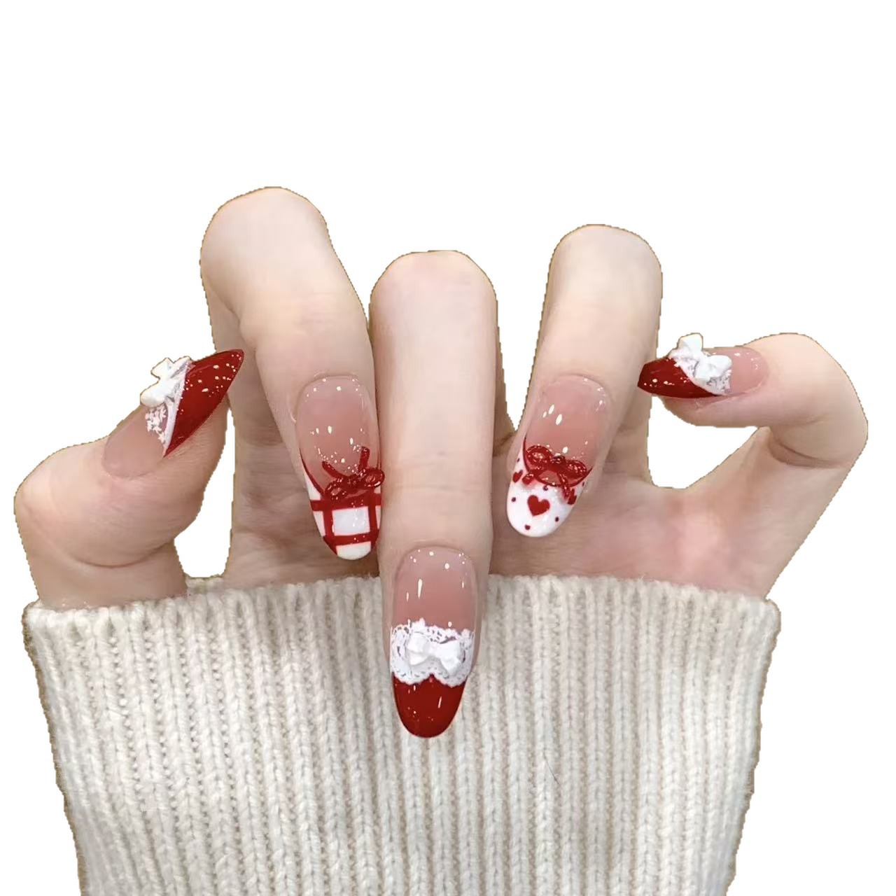 10pcs Handmade Press on Nails  - Christmas Throw Blanket บทวิจารณ์และราคา