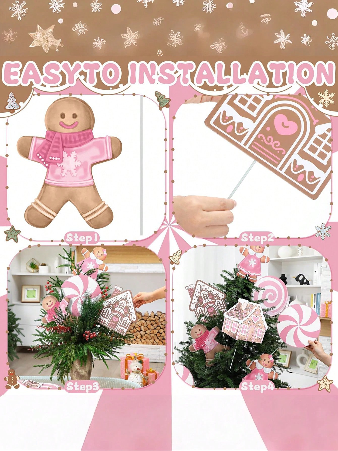 2/6Pcs Large Pink Candy Ginger - Star Tree Topper บทวิจารณ์และราคา
