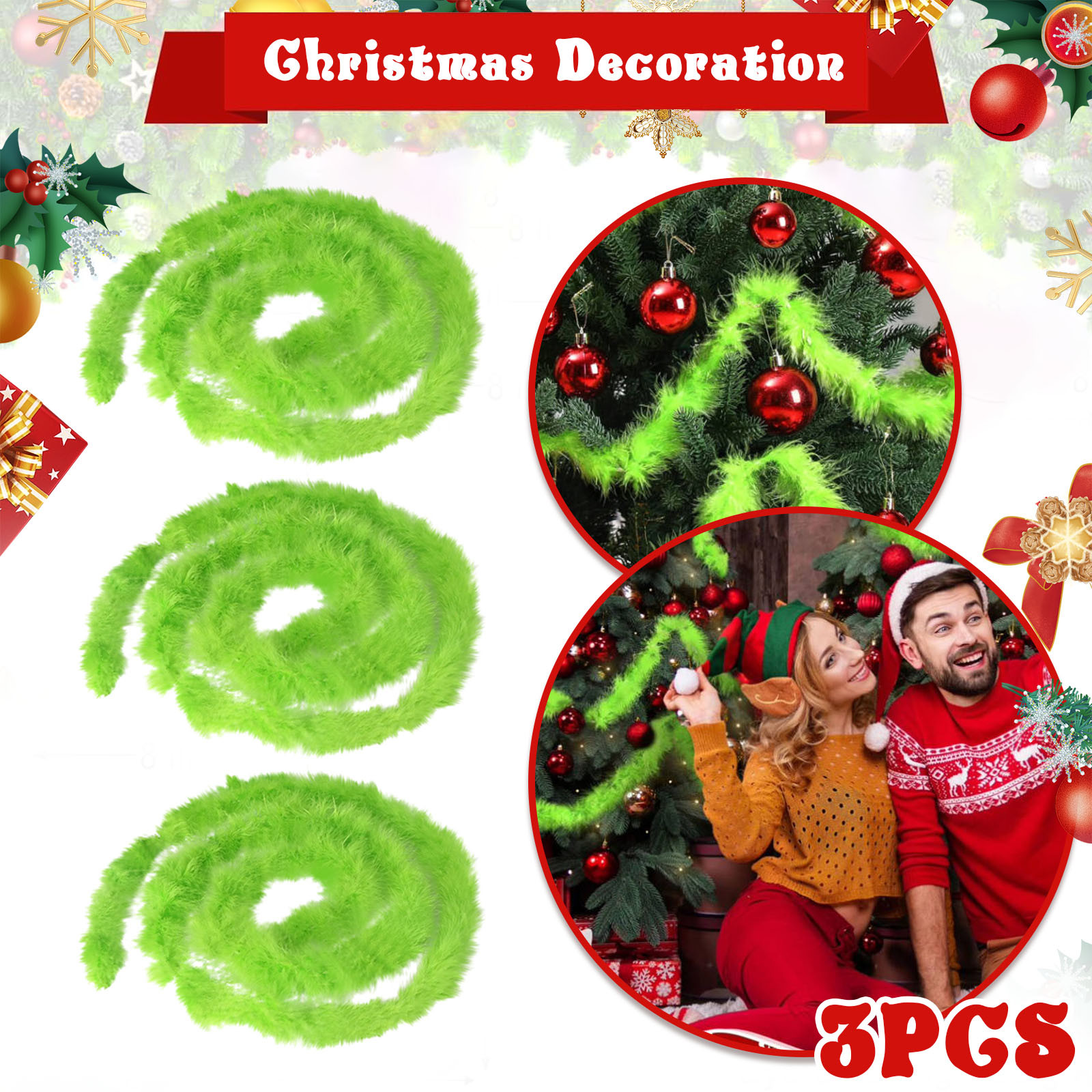 Christmas Garland 3 PCS 20 Fee - Tinsel Garland Decoration บทวิจารณ์และราคา