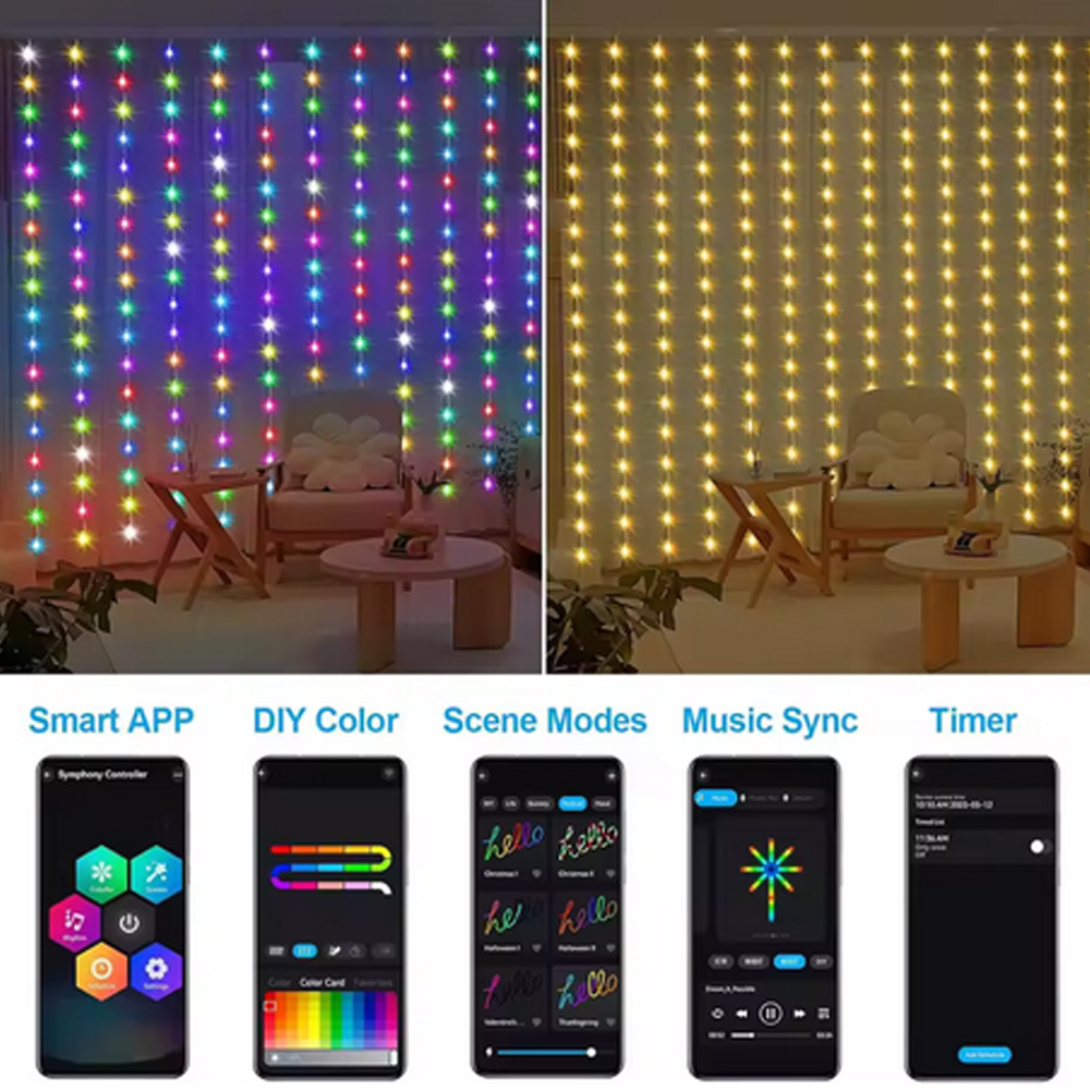 3M RGB Smart LED Curtain Light - Christmas Lights Outdoor บทวิจารณ์และราคา