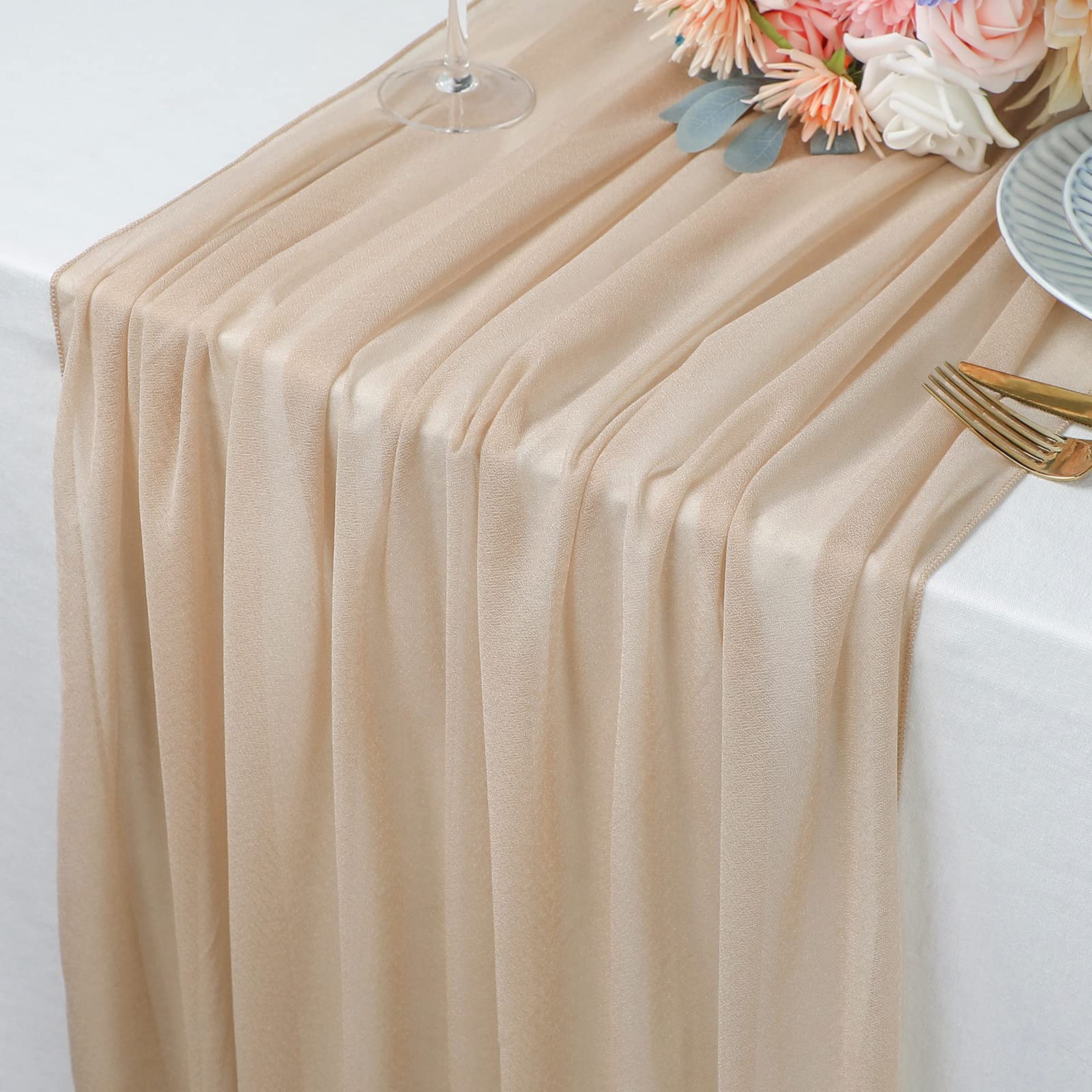 Beige Table Runner Chiffon Tab - Christmas Table Runner บทวิจารณ์และราคา