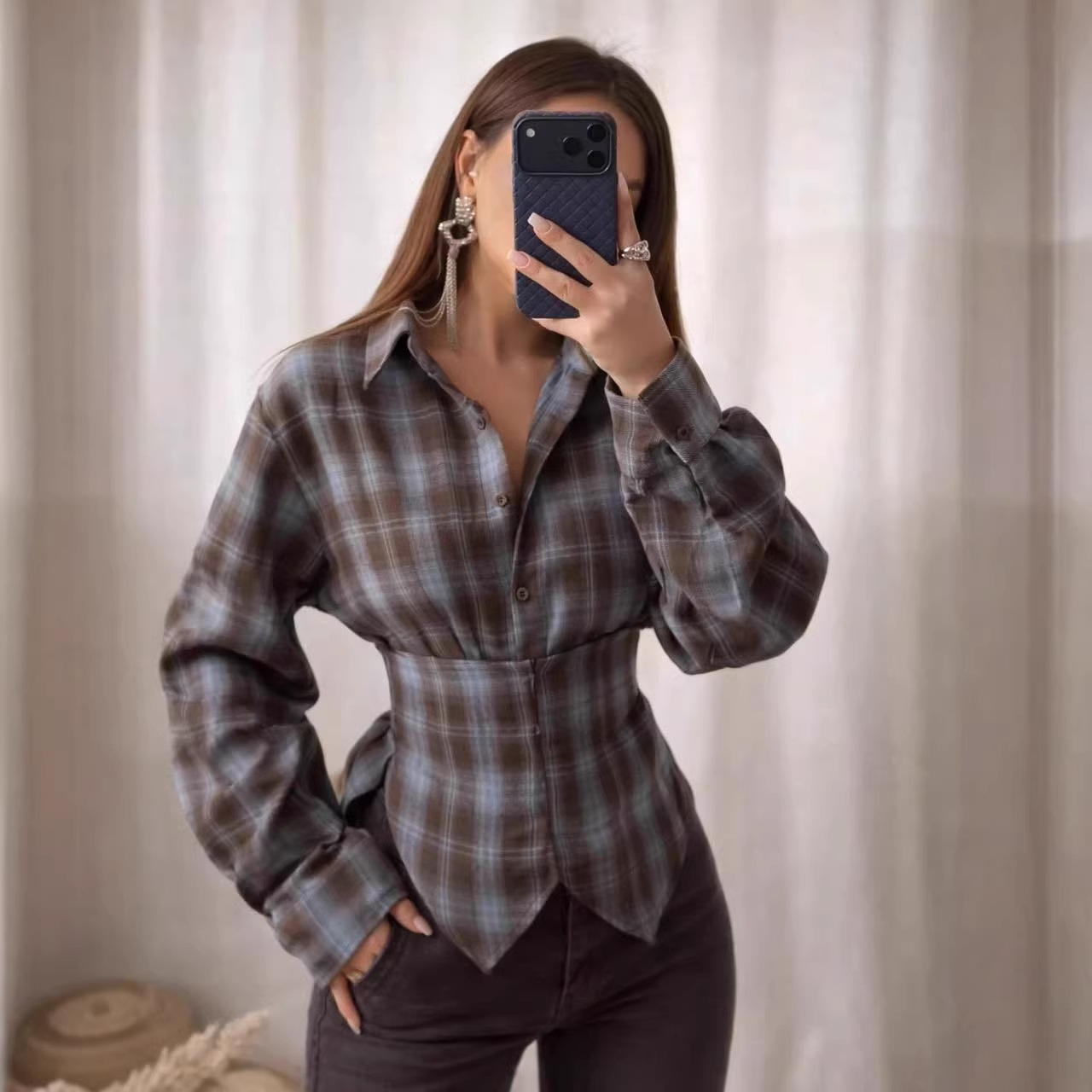 Loose Women's Plaid Blouse Vin - Christmas Throw Blanket บทวิจารณ์และราคา
