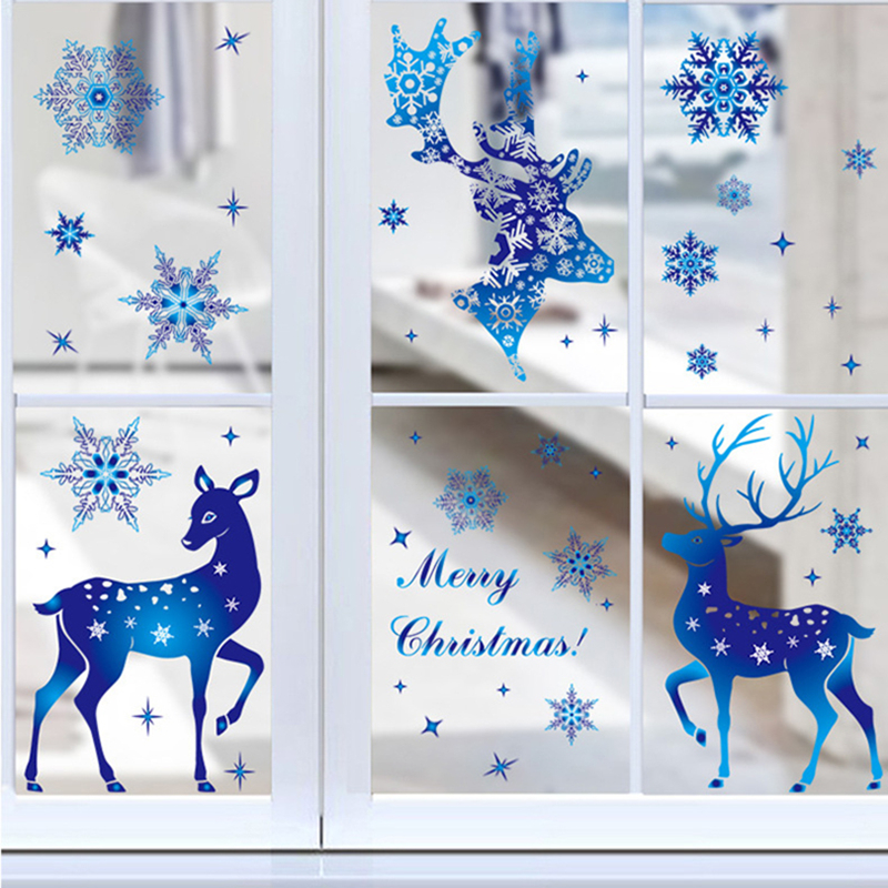 Christmas Window Stickers Elk  - Snowflake Window Decal บทวิจารณ์และราคา