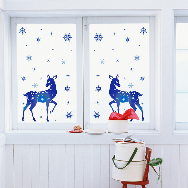 Christmas Window Stickers Elk  - Snowflake Window Decal บทวิจารณ์และราคา