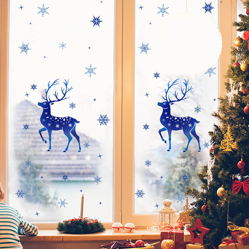 Christmas Window Stickers Elk  - Snowflake Window Decal บทวิจารณ์และราคา