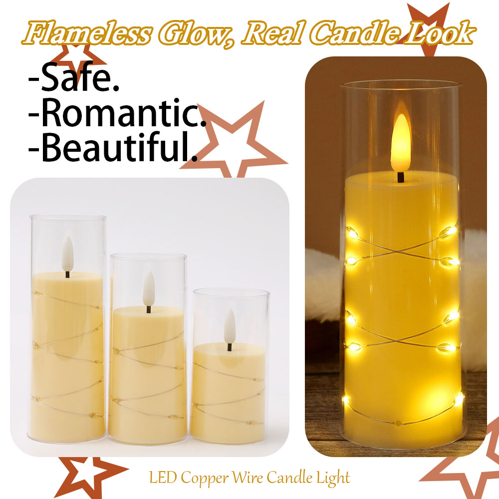 3pcs/set LED Copper Wire Flame - Holiday Candle Set บทวิจารณ์และราคา