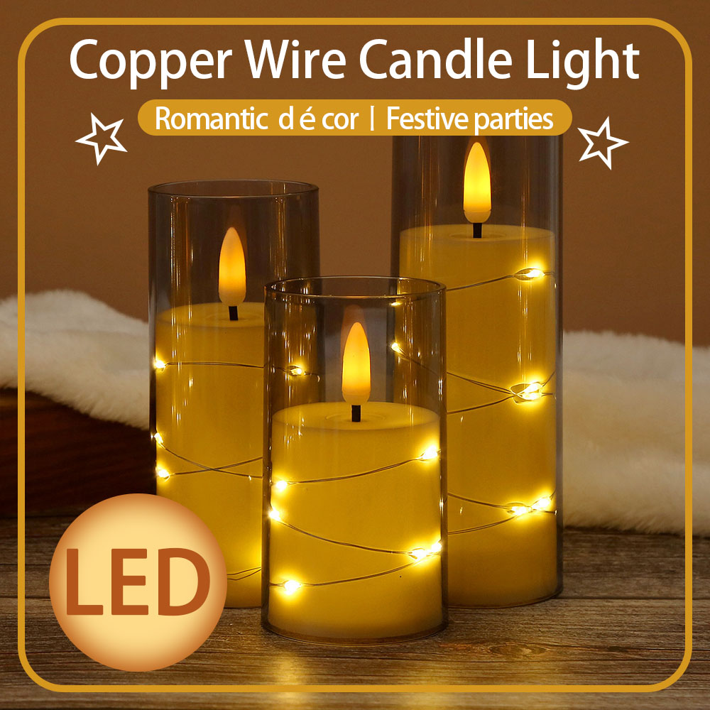 3pcs/set LED Copper Wire Flame - Holiday Candle Set บทวิจารณ์และราคา