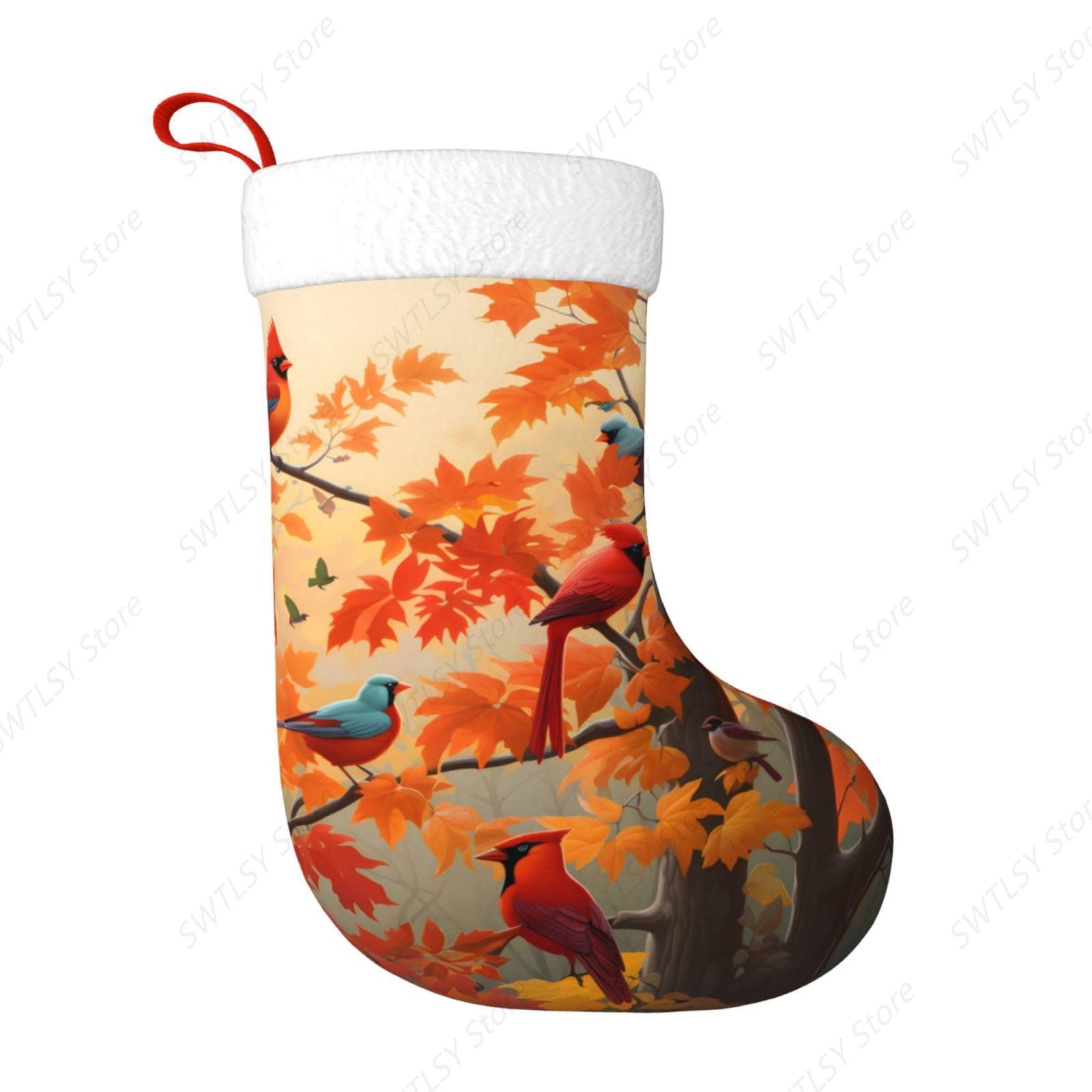 Fall Cardinal Birds and Maple- - Christmas Stocking Hanging บทวิจารณ์และราคา