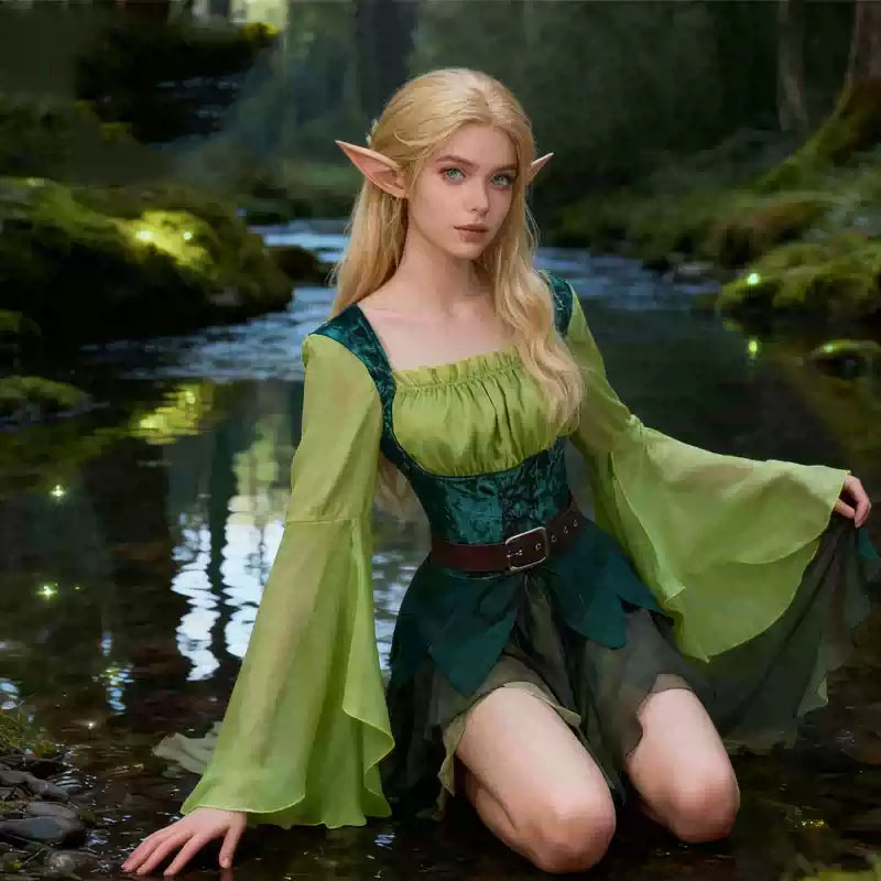 Women's Elf Medieval Green Fai - Elf Costume Christmas บทวิจารณ์และราคา