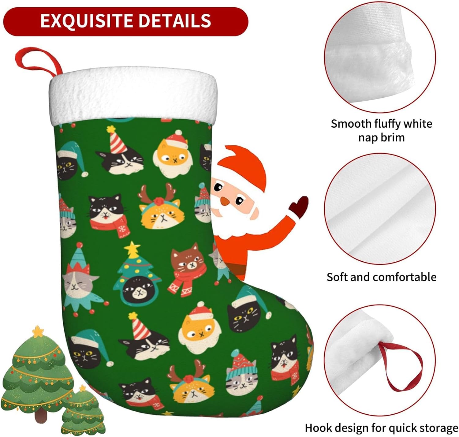 Cute Cats Green Christmas Stoc - Christmas Stocking Hanging บทวิจารณ์และราคา